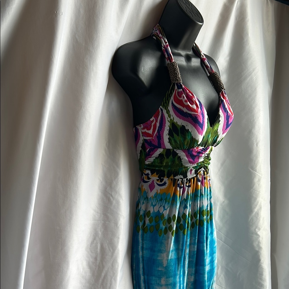 Moa Moa Blue and Pink Halter Maxi Sundress - Picture 6 of 10